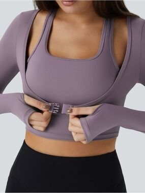 2pcs HALARA SoftlyZero Plush Halter Long Sleeve 2-in-1 Yoga Sports Tops